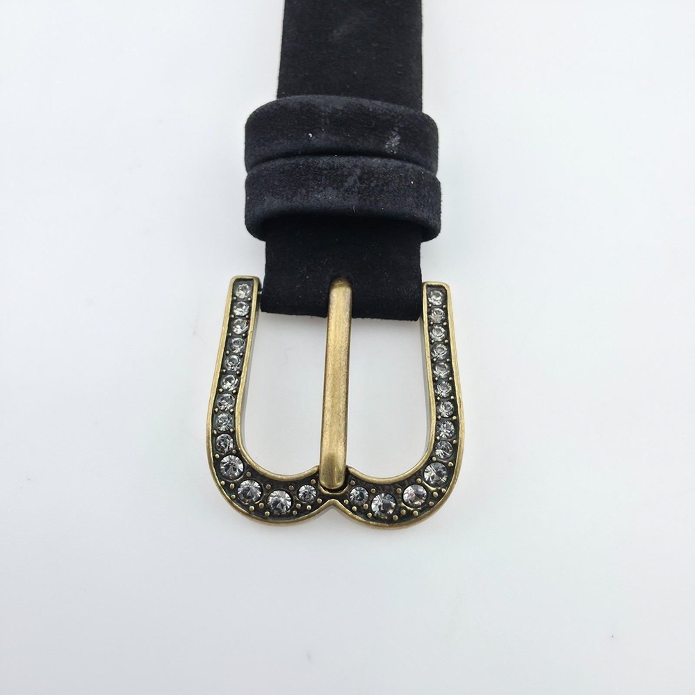 Vtg HEIDI DAUS Ladies Watch SWAROVSKI Crystals Black Leather Band Gold Finish 7" - Picture 9 of 14
